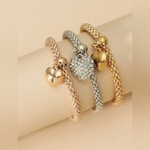 3pcs Rhinestone Heart Decor Bangle